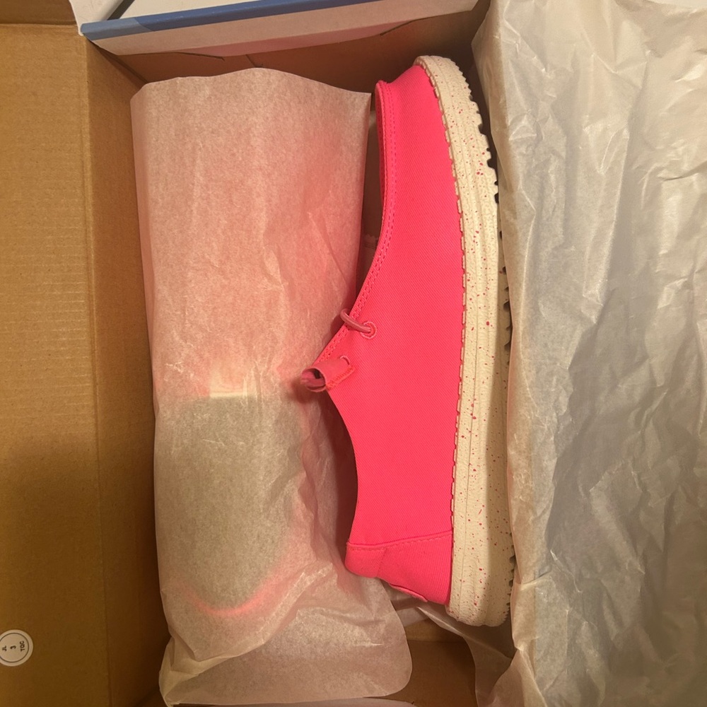 Hey Dude Neon Pink Stretch Canvas Shoes
